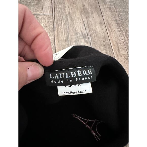 Laulhere France Crimson Black Wool Beret Eiffel Tower Tam Hat French wool NWT - Picture 4 of 10